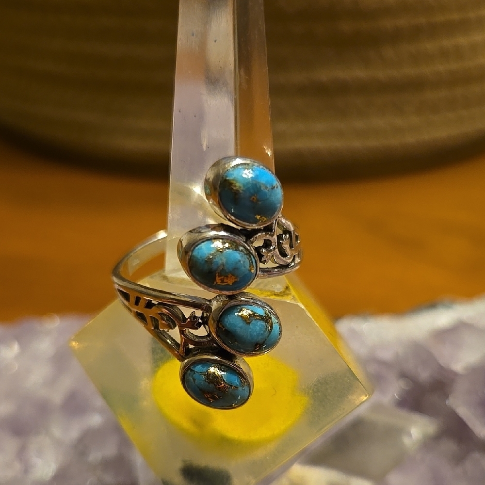 Sterling Silver Ring with Four Turquoise cabochons